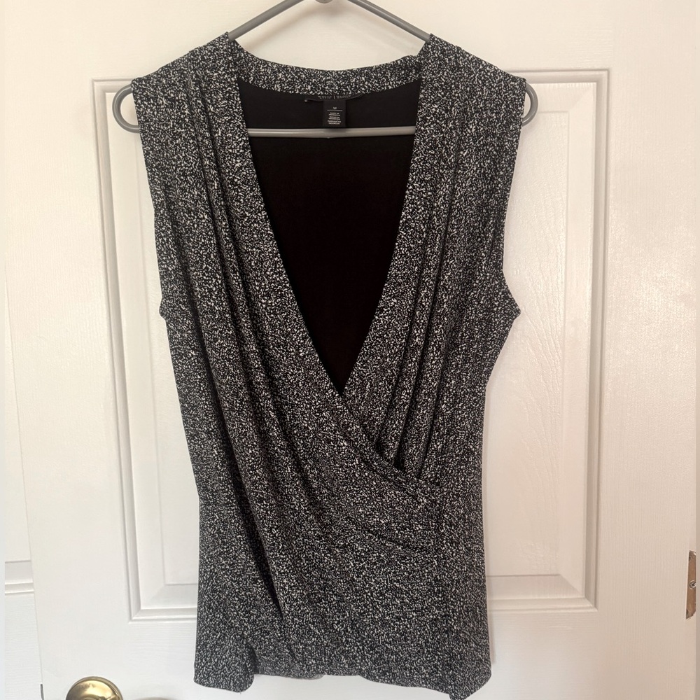 White House Black Market Partially Lined Black and White Faux Wrap Style Top